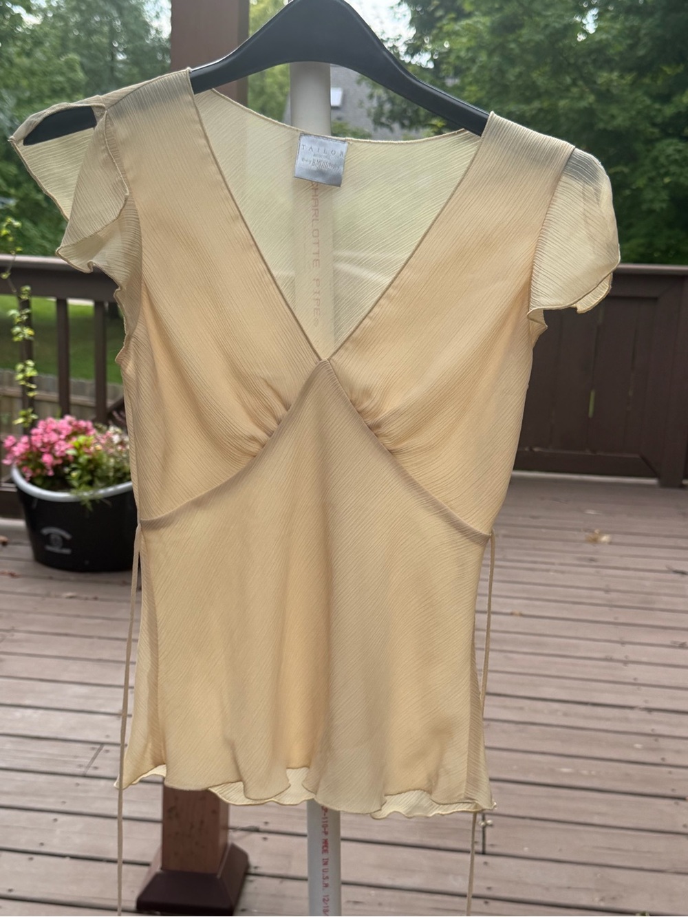 Charlotte Russe Pale Yellow Sheer V‑Neck Wrap Blouse